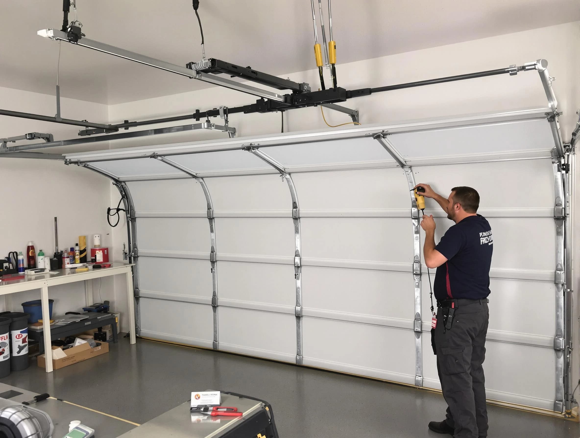 Amesbury Garage Door Repair certified technician performing overhead door system repair in Amesbury